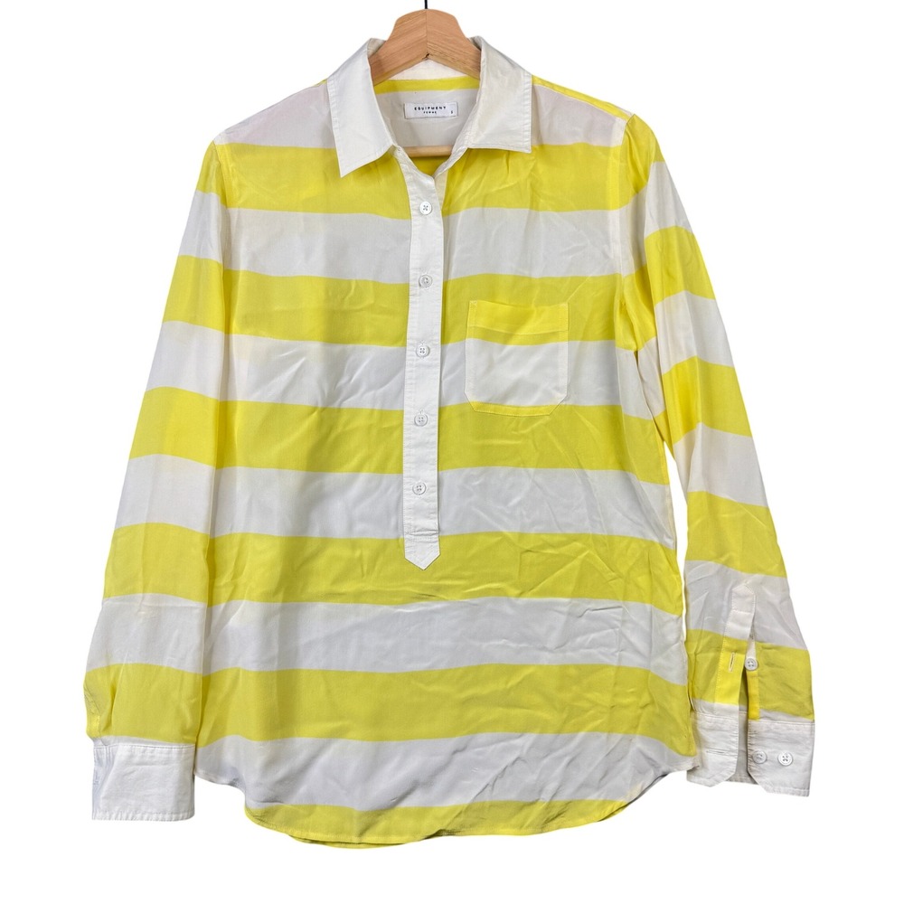 Equipment Femme Liam Yellow White Striped 100% Silk Blouse Shirt Small